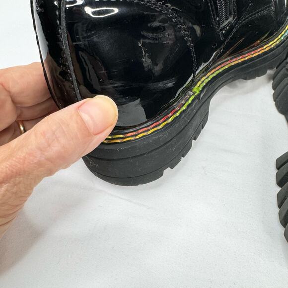 Kurt Geiger Girls Black Patent Leather Birdie Combat Boots Rainbow Accent Size 3 - Picture 10 of 12